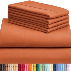 LuxClub 6 PC Queen Sheet Set, Rayon Made from Bamboo Bed Sheets, Deep Pockets 18" Eco Friendly Wrinkle Free Cooling Sheets Machine Washable Hotel Bedding Silky Soft - Autumn Orange Queen