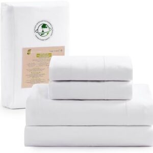 LANE LINEN 100% Organic Cotton White Twin XL Sheets Set 3-Piece Pure Percale Soft Bedding Breathable Fits Mattress Upto 15" Deep
