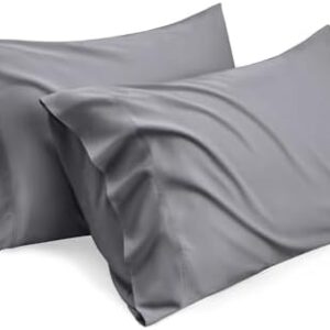 Bedsure Pillow Cases Standard Size, Rayon Derived from Bamboo Cooling Pillowcase 2, Soft & Breathable Pillow Covers with Envelope Closure, Gifts for Men or Women, Dark Grey, 20x26 Inches