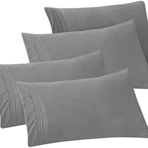 Elegant Comfort 4-PACK Solid Pillowcases 1500 Thread Count Egyptian Quality - Easy Care, Smooth Weave, Wrinkle and Stain Resistant, Easy Slip-On, 4-Piece Set, Standard/Queen Pillowcase, Gray