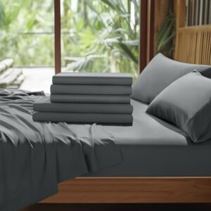 Shilucheng 4-Piece Sheets Set，Rayon Derived from 100% Bamboo_，Cooling & Soft Bed Sheets, Luxury Bedding Sheets & Pillowcases, 16 Inch Deep Pockets (Queen,Dark Grey)