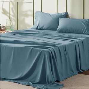 Bedsure Queen Sheet Set - Soft Sheets for Queen Size Bed, 4 Pieces Hotel Luxury Mineral Blue Sheets Queen, Easy Care Polyester Microfiber Cooling Bed Sheet Set