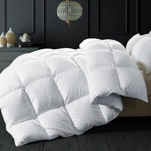 ELNIDO QUEEN® Goose Feather Down Comforter Queen Size - White Down Duvet Insert - Luxurious Fluffy Hotel Style Bedding Comforter - 100% Cotton Cover All Season - Queen Size (90x90 Inch)