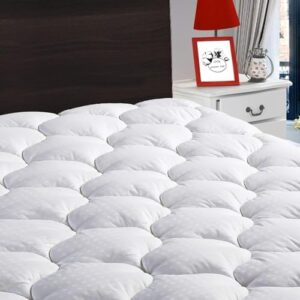 LEISURE TOWN Queen Mattress Pad Cover Cooling Mattress Topper Cotton Top Pillow Top with Snow Down Alternative Fill (8-21 Inch Fitted Deep) Pocket White