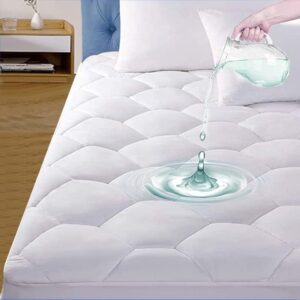 Queen Quilted Waterproof Mattress Pad Cover,Soft Mattress Pad Cover, Waterproof Mattress Protector Stretches up to 16” Deep Pocket-Hollow Alternative Filling-Cooling Mattress Topper