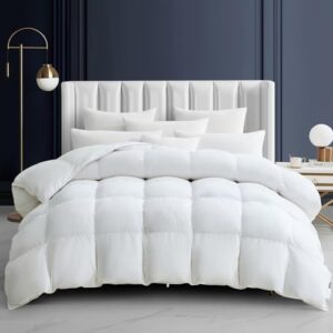 Maple&Stone King Feather Down Comforter Lightweight White Down Duvet Insert Ultra Soft 100% Cotton Cover Fluffy King Comforter 106 x 90 Inches